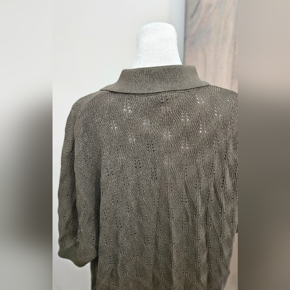 WINWARD Open Knit Camp Collar Button Down Short Sleeve Shirt. Olive. XL NWT - Picture 13 of 16